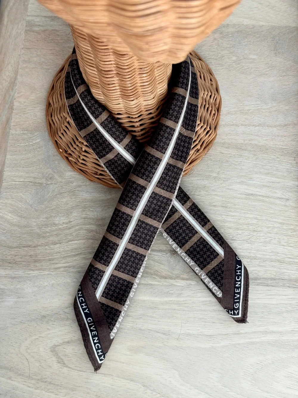 Vintage Givenchy Monogram Logo Cotton Bandana Scarf Brown Made in Japan
